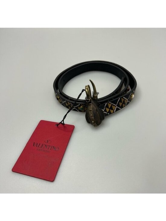 Valentino Garavani Accessories - Valentino Garavani Studded Tribal Embellished Leather belt black size 75